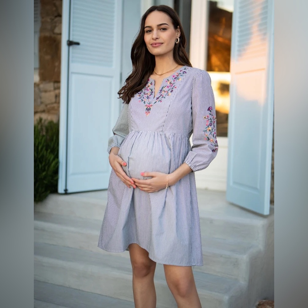Embroidered Cotton Maternity & Nursing Dress